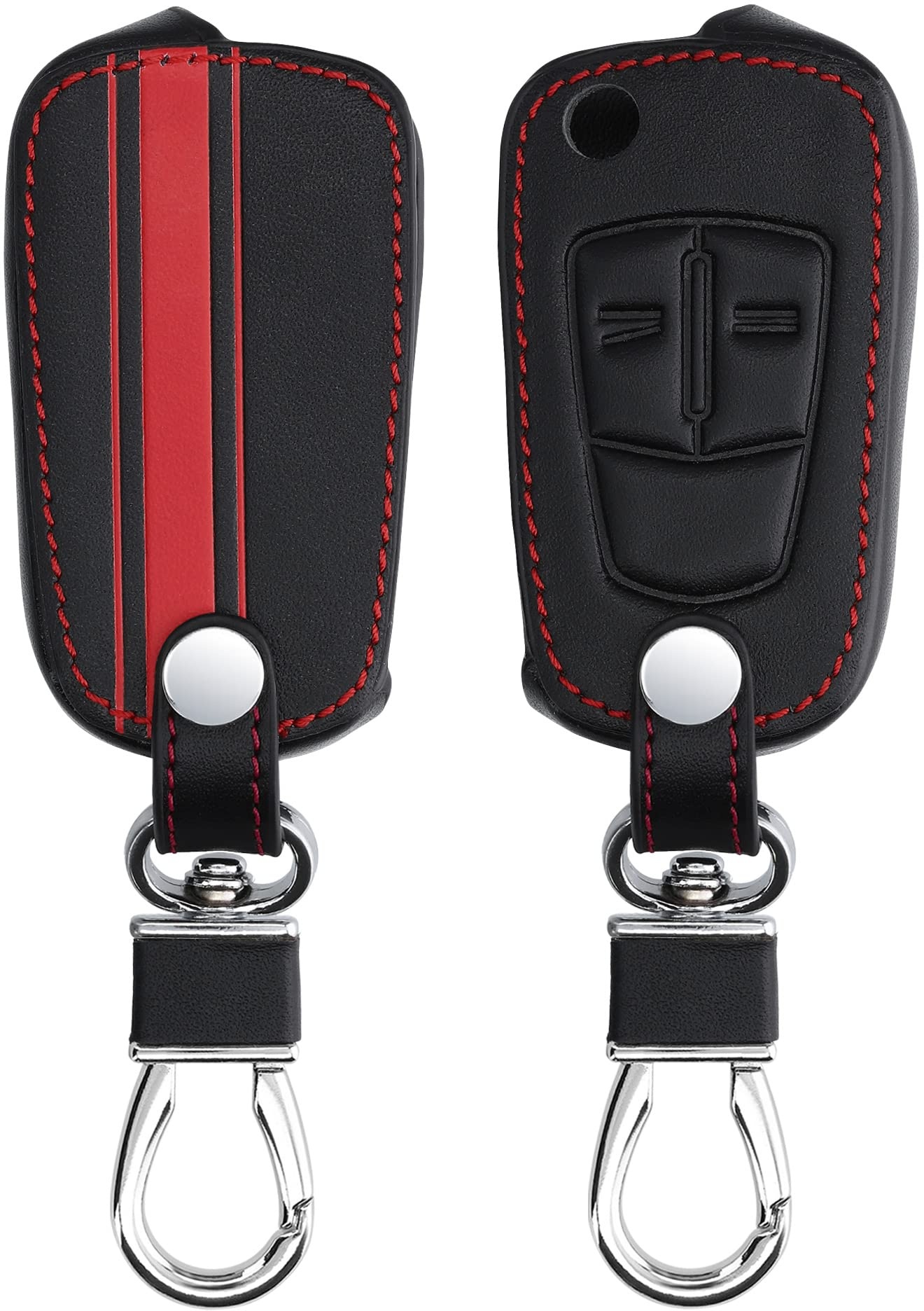 kwmobile Autoschlüssel Hülle kompatibel mit Opel Vauxhall 2-Tasten Klappschlüssel Autoschlüssel - Kunstleder Schutzhülle Schlüsselhülle Rallystreifen Sidelines Rot Schwarz