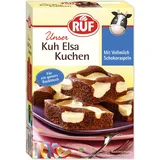 RUF Kuh Elsa Kuchen, Schokokuchen mit Kuhflecken aus Quarkcreme und Schokoraspeln aus Vollmilchschokolade, praktische Backmischung für Kindergeburtstage, 1x750g