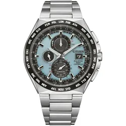 Funkchronograph CITIZEN, silber (titansilberfarben, hellblau), Armbanduhren, Herren, Armbanduhr, Solar, Herrenuhr, analog, Perpetual Kalender