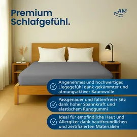 AM Qualitätsmatratzen Spannbettlaken Jersey-Baumwolle 150 x 210 cm anthrazit