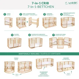 Waldin Babybett Kinderbett 7in1 mit Matratze,