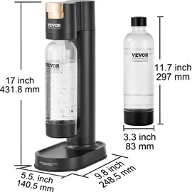 Vevor Wassersprudler Sprudelwassergerät zum Sprudeln zu Hause, 2 Stk. BPA-freien 1-Liter-PET-Flaschen, Kompatibel mit Einschraubbaren 60-Liter-CO2-Flaschen (NICHT im Lieferumfang enthalten)