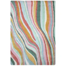 KADIMA DESIGN Wollteppich Handgetuftet Abstraktes Wellenmuster Multicolor Langlebig | 120x170cm