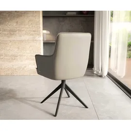 DeLife Drehstuhl Heira-Flex mit Armlehnen Echt-Leder Schlamm Kreuzgestell breit Schwarz 360° drehbar Taschenfederkern, Esszimmerstühle