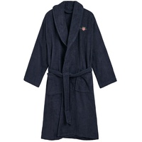 GANT Unisex Bademantel - ARCHIVE SHIELD TERRY ROBE, Schalkragen, Frottee, Bio-Baumwolle Dunkelblau XL