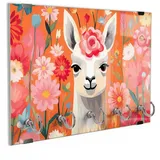 DEQORI Schlüsselbrett 'Lama im Blütenrausch', (1 St), Schlüsselhalter Schlüssel Haken Schlüsselboard modern Schlüsselleiste bunt|rosa