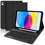 Hülle mit Tastatur für iPad 10 Generation 10,9 Zoll 2022, QWERTZ Layout Bluetooth Tastatur Hülle für iPad 10, Kabellose Abnehmbare Keyboard Hülle mit Stifthalter für Neue iPad 10. Generation,Schwarz