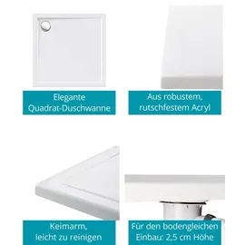 Calmwaters Komplettset 90 x 90 x 2,5 cm mit Wannenträger Ablaufgarnitur, bodengleiche Brausewanne Modern Select, flache Dusch...