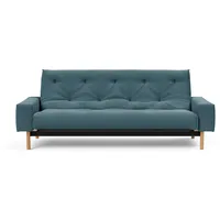 Schlafsofa INNOVATION LIVING TM "MIMER hochwertige Schlaffunktion, aktuelles Design und extra Komfort" Sofas Gr. T: 100cm, Microfaser VIVUS, blau (dusty blue 573 vivus) Taschenfederkernmatratze, Breite Liegefläche 140 cm