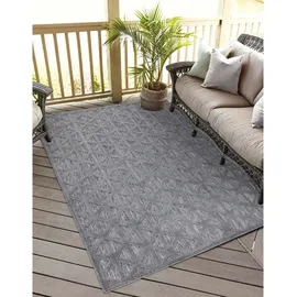 Carpet City In-& Outdoor Teppich - 140x200 cm - für Innen-& Außenbereich - Wetterfest Balkon-Teppich, Terrasse, Flur, Küche - Wohnzimmer-Teppiche - Hochtief/ 3D-Effekt - Geo-Muster in Anthrazit