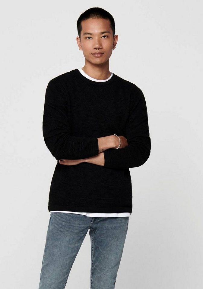 ONLY & SONS Rundhalspullover PANTER 12 STRUC CREW NECK KNIT schwarz S (46/48)