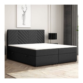 Möbel Punkt Boxspringbett Malibu mit Bettkasten 180x200cm Webstoff Schwarz Bett Bettkasten