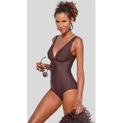 Badeanzug S.OLIVER "Rome", Damen, Gr. 42, Cup B, braun, Polyamid, Microfaser, unifarben, Badeanzüge, mit Zierring und Shaping-Effekt