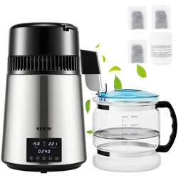 VEVOR Wasserdestilliergerät mit Temperaturregelung 4 L Destillierer Edelstahl 1750W Wasserdestilliergerät Reine Wasser Destilliergerät mit Glaskanne 1,5