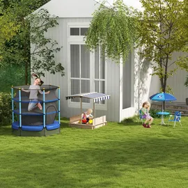 Outsunny 4 tlg. Kindersitzgruppe Garten Gartentisch 2 Klappstühle Sonnenschirm Camping Kindersitzgarnitur Gartenmöbel für 3-6 Jahre Blau
