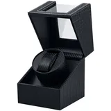 Mcbazel Uhrenbeweger für Automatikuhren, Uhrenbewegerbox PU Leder Karbonfaser Uhrengehäuse mit EU Stecker - Schwarz