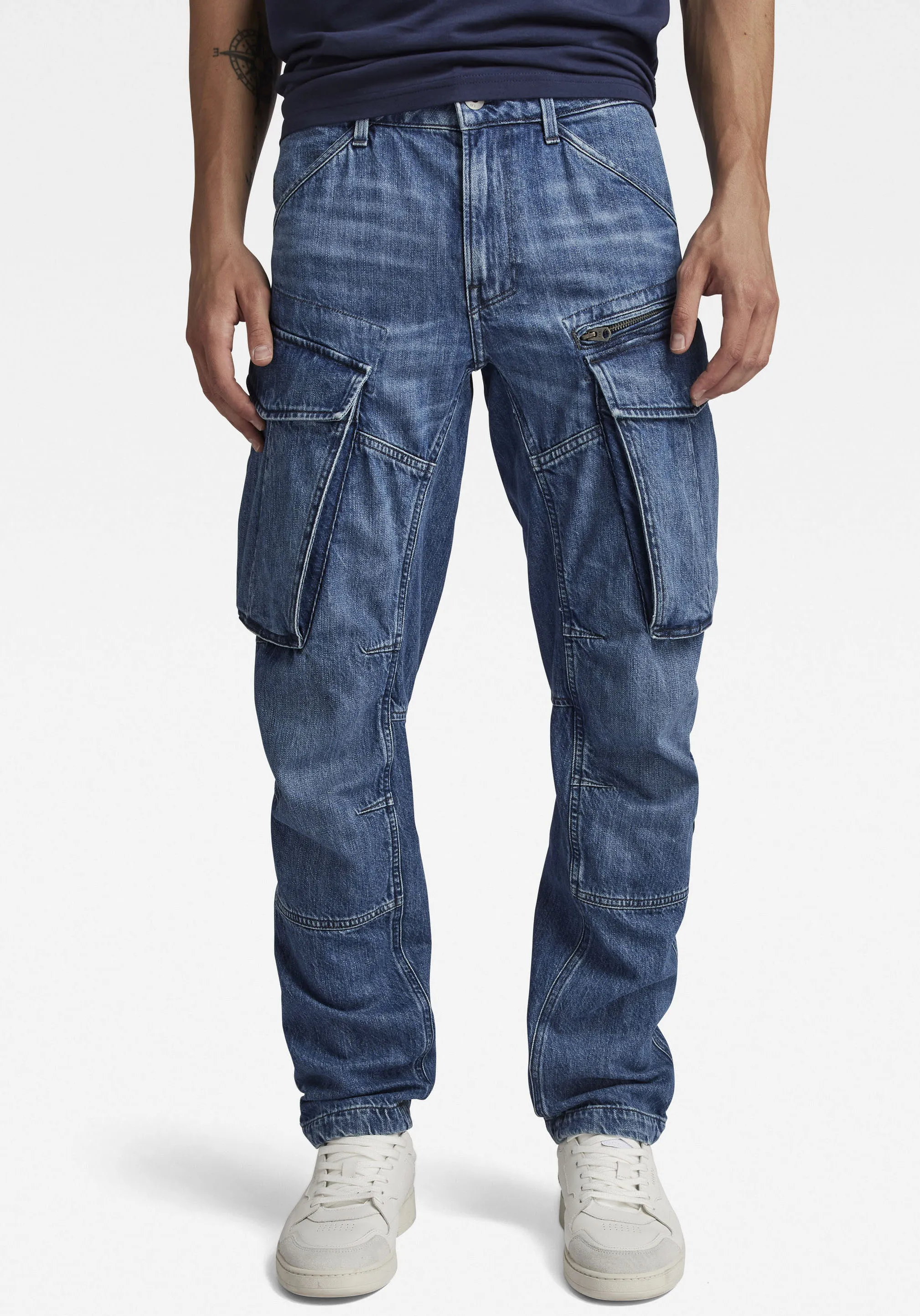 Cargohose G-STAR RAW "Rovic zip 3d regular tapered" Gr. 34, Länge 34, blau (faded cliffside blue) Herren Hosen Cargohosen