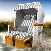 Brast Strandkorb Nordsee xxl Volllieger Grau Weiß gestreift incl Schutzhülle 2 Sitzer 120cm breit Gartenliege Sonneninsel Poly Rattan - Brast