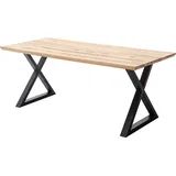 Esstisch 180x90 cm mit Schweizer Kante, X-Gestell, Eiche massiv geölt, PARACATU-06 - Braun