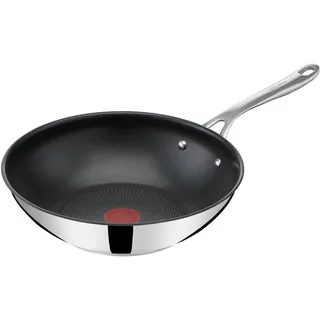 Tefal Jamie Oliver by Cook's Direct On Wokpfanne, 28 cm, Antihaftversiegelung, Thermo-Signal, genieteter Griff, induktionsgeeignet, Edelstahl, E3041934