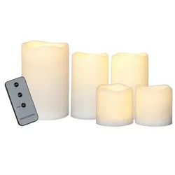 LED Kerzenset flackernd Batterie Timer Fernbedienung für Außen creme 5St.