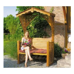Gartenlaube Lüben - 140 x 80 x 220 cm - Farbe: Honigbraun - Gartenlaube aus Fichtenholz - inkl. Sitzauflage