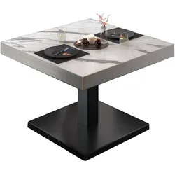 BM | Bistro Loungetisch | B:T:H 70 x 70 x 41 cm | Weiß Marmor / Schwarz