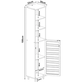 [en.casa] Epind Hochschrank 180 x 33 x 30 cm Beige Bambus