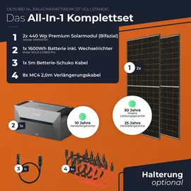 solarway All In One Balkonkraftwerk 880 W / 800 W inkl. 1,6 kWh Anker Solix 2 Pro Speicher