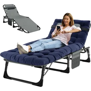Meulbaty Klappbett Gästebett mit Auflage, Kopfstütze & verstellbarer Rückenlehne mit Aufbewahrungstasche und Matratze, 190x68x30cm, blau blau