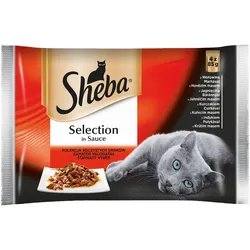 SHEBA Beutel 4x85g Selection in Sauce (mit Rindfleisch, Lamm, Huhn, Truthahn)