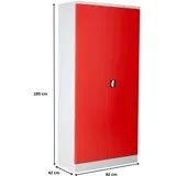 PROREGAL Stahlschrank BEE mit 6 lackierten Fachböden | HxBxT 195x92x42cm | Grau-Rot | Werkstattschrank Werkzeugschrank Aktenschrank Universalschrank