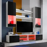 komodee Komodee, Wohnwand Wohnzimmerset RTV Varallo, Schwarz Hochglanz/Weiß Matt, Breite 200cm x Höhe 195cm x Tiefe 45cm, LED RGB, für Wohnzimmer, Schlafzimmer