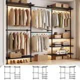 iSunirm Kleiderschrank System Offen – Teleskop Kleiderstange Schwerlast, Begehbarer Kleiderschrank, Flexibel als L-Form oder Gerade, Industrial Pipe Design für Schlafzimmer & Ankleidezimmer
