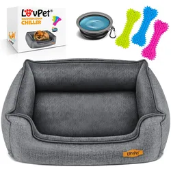 LovPet® Hundebett Hundekissen Hundekorb Chiller, Inkl. Napf + 3X Kauknochen, Hundesofa Kissen für Kleine, Mittelgroße & Große Hunde, Bezug abnehmbar und waschbar