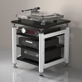 TV Rack HiFi Regal Audio Schrank,Multifunktionales Ablageregal,Vinyl Plattenspieler Stand,Offene Ablagen,mit Aufbewahrung,Platzsparend,für Wohnzimmer,Schlafzimmer,Büro,Wohnheim.(White black,62x57x78cm
