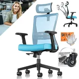 Kesser KESSER® Bürostuhl mit verstellbaren Armlehnen Drehstuhl mit Lendenwirbelstütze Rückenschonend Schreibtischstuhl ergonomisch mit Kopfstütze Office Chair Wippfunktion bis 125° mit 5x Gummirollen