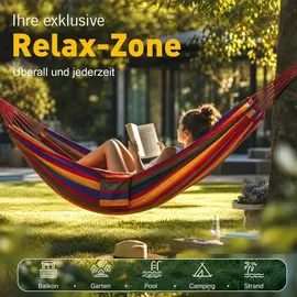Sekey Hängematte mit Karabinern Tragetasche aus Baumwolle Doppelhängematte für Outdoor, bis 200 kg Belastbar, für Garten, Balkon Terrasse Indoor ... - Rot