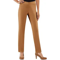 Dehnbund-Hose STEHMANN, Damen, Gr. 52, Normalgrößen, braun (cognac), 72% Viskose, 25% Polyamid, 3% Elasthan, unifarben, lang, Hosen