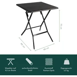 Lemodo Balkon-Set, Rattan-Optik, 1 Tisch + 2 Stühle klappbar Balkongarnitur