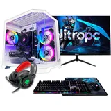 NitroPC - Silver Pack | Komplett-PC Gaming (AMD Ryzen 5 5500 6/12 4.2GHz, RTX 3050 6GB, RAM 16GB, M.2 1TB, Windows 11 | WiFi, 24" Monitor, Tastatur, Maus, Kopfhörer) Desktop-PC (Weiß)
