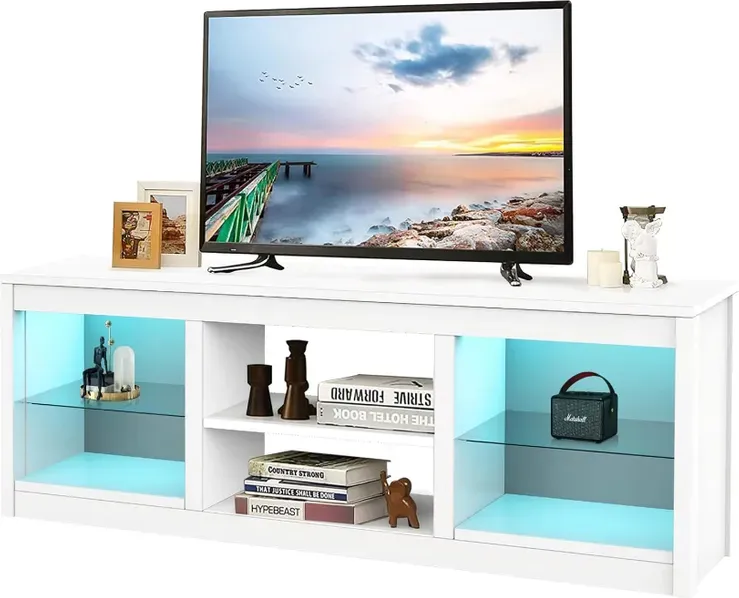 Parrot Uncle 58-Zoll-TV-Ständer für Fernseher bis zu 65 Zoll, Medien-Entertainment-Center, Weiß