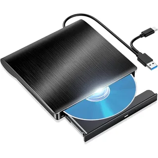 BEWINNER Externes CD-DVD-Laufwerk, USB 3.0 Typ C Tragbarer DVD-Player, RW-Brenner, Optisches Laufwerk, Lesegerät, DVD-Player, RW-Laufwerk, CD-ROM-Brenner, Brenner, CD-DVD-Brenner für Laptop