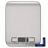 gentor Küchenwaage digital, 5 kg elektronische Kochwaage aus Edelstahl,stilvolle ultradünne Lebensmittelwaage, elektronische Kochwaage für Zuhause und Küche mit LCD-Display & Tare Funktion – Edelstahl Küchenwaage Kochen Backen Haushalt – Digitale Küchenwaage