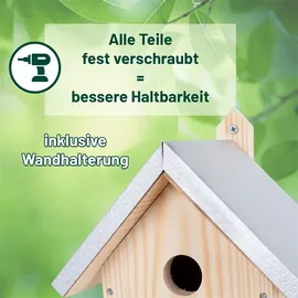 Voss.garden Nistkasten Hazel, Natur - massiv Holz, Wildvögel, Metalldach, Ø 32mm