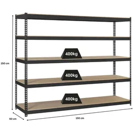 Proregal Schwerlastregal Metall 250x150x60 cm Anthrazit