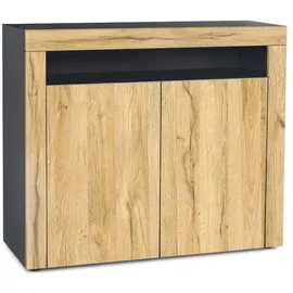 Vladon Valencia 108 x 92 x 40 cm Schwarz matt / Eiche Natur