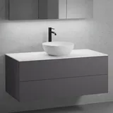 neoro n50 Unterschrank B: 120 cm mit 2 Auszügen, Waschtisch Ø 40 cm weiß matt, B: 120.5 BN0064WM+BN0424GR+BN0404WH