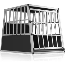 Cadoca® Hundetransportbox Aluminium Hundebox Kofferraum robust verschließbar trapezförmig L Alu 90x66x72cm