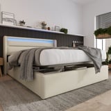 Sweiko Boxspringbett Polsterbett 140x200cm Doppelbett mit LED-Beleuchtung Stauraumbett Weiß (ohne Matratze)